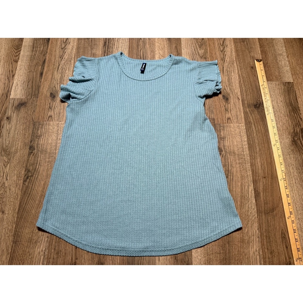 Iwollence Shirt, Women's Size XL, Green, Short Sleeve, Waffle Knit